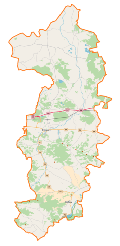 Mapa konturowa powiatu brzeskiego, na dole znajduje się punkt z opisem „Czchów”