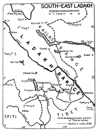 1946年英国旅行者绘制的拉达克地图[4]，包括碟木绰克扇形区。