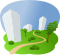 Buildings icon with trees and grass