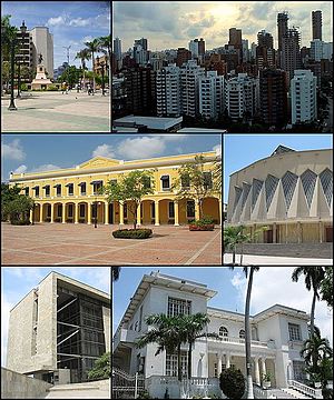 Зверху: прогулянка Болівара, панорама, будівля Адуана, собор, Карибський культурний парк, особняк республіканців.