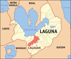 Mapa de Laguna con Calauan resaltado