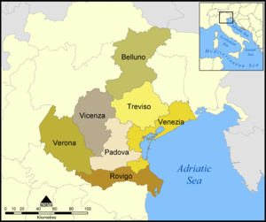 Map of provinces of Veneto