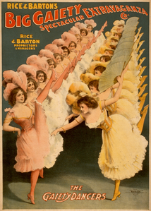 Rice & Barton's Big Gaiety Spectacular Extravaganza Co.'nin "The Gaiety Dancers" adlı 1900 yılına ait erken chorus line dansçıları gösteren tiyatro reklam afişi. (Üreten: The Courier Company, Lith. Dpt.)