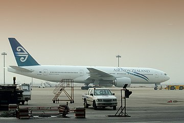 Boeing 777 de Air New Zealand en el aeropuerto de Shanghái-Pudong