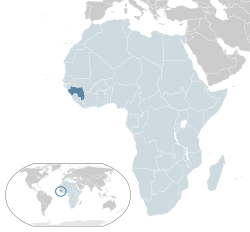  ဂီနီနိုင်ငံ၏ တည်နေရာ  (အပြာရင့်) – အာဖရိကတိုက် အတွင်း  (အပြာနု နှင့် dark grey) – အာဖရိကသမဂ္ဂ အတွင်း  (အပြာနု)