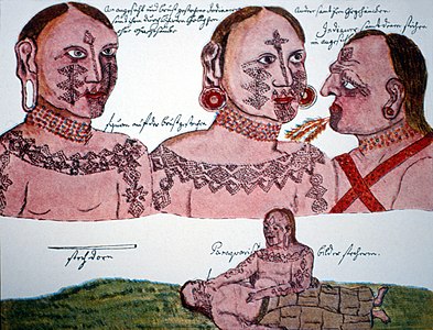 Representació d'abipons pintats (Martín Dobrizhoffer, segle xviii)