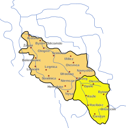 Silesia 1217-1230: Duchy of Opole and Racibórz in yellow