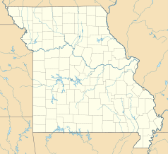 Mapa konturowa Missouri, po prawej nieco na dole znajduje się punkt z opisem „Marble Hill”