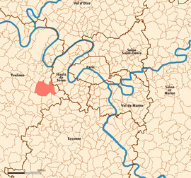 Location (in red) within the Paris inner and outer suburbs