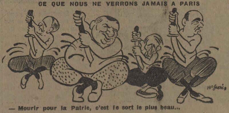 File:19360307 Caricature de François de La Rocque, Léon Daudet, Charles Maurras et Pierre Taittinger dans Le Merle blanc.jpg