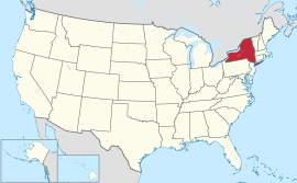 Χάρτης των Ηνωμένων Πολιτειών με την πολιτεία Νέα Υόρκη χρωματισμένη