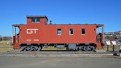 Wagon de queue représentant le passé ferroviaire de Rivière-du-Loup. Le wagon est exposé au centre d'information touristique de la municipalité - Rivière-du-Loup - Québec