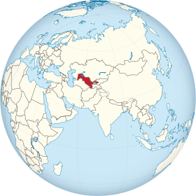 Location of  ازبکستان  (red) in the region Central Asia  (light yellow)