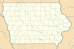 Mapa konturowa Iowa, w centrum znajduje się punkt z opisem „Uniwersytet Stanu Iowa”