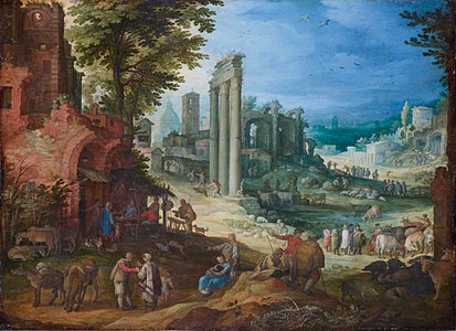Paysage romain en ruines sur cuivre (1600) Dresde.
