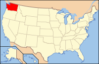 Bản đồ Hoa Kỳ có ghi chú đậm tiểu bang Washington