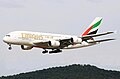 An Emirates A380 approaching Kuala Lumpur International Airport