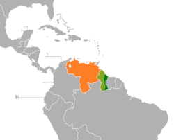 ガイアナ国内（緑の全域） グアヤナ・エセキバ（黄緑色） ベネズエラ（オレンジ色）