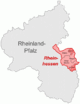 Karte von Rheinland-Pfalz, Rheinhessen ist rötlich hervorgehoben.