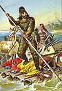 För 315 år sedan räddas den skotske sjömannen Alexander Selkirk från en öde i Stilla havet. Selkirk blir förebild för Daniel Defoes roman om Robinson Crusoe. Bilden visar en illustration av Robinson Crusoe från omkring 1880.