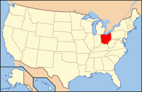 Peta Amerika Syarikat dengan nama Ohio ditonjolkan