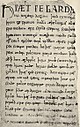 Erste Seite des Beowulf-Manuskripts, enthalten im beschädigten Nowell Codex