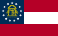 The flag of Georgia has the state coat of arms in the canton, surrounded by 13 stars which, like the stripes on the US flag, represent the original 13 colonies.