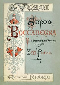 Giuseppe Verdi tarafından hazırlanan Simon Boccanegra operasının librettosunun 1881 yılındaki revizyonunun ilk baskısının kapağı.