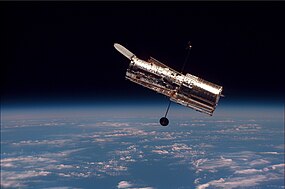 Hubble Space Telescope seen from Space Shuttle Discovery during STS-82.