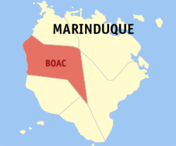 Mapa han Marinduque nga nagpapakita han kahamutang han Boac.