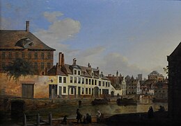 De Augustijnenkaai langs de Lieve te Gent, met de zwaaikom. Pieter-Frans De Noter, jaren 1820, collectie STAM. N.B.: deze weergave is erg donker, het museum toont een lichter beeld.