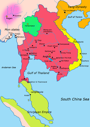 Imperiul Khmer (roșu) în 900 d.Hr