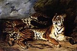 母虎と戯れる子虎（1831年、ルーヴル美術館所蔵） "Jeune tigre jouant avec sa mère"