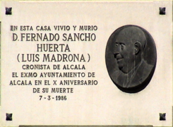 Alcalá de Henares (RPS 15-08-2007) Fernando Sancho Huerta (Luis Madrona) lápida conmemorativa.png