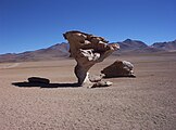 Rock sculpted into a mushroom-like form by wind erosion in the Altiplano region of Bolivia (Wilken, 2002)