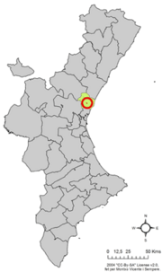 Localização do município de Petrés na Comunidade Valenciana