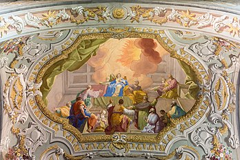 O milagre de Pentecostes, afresco do pintor austríaco Daniel Gran (1694-1757) na igreja do Mosteiro de Herzogenburg, Baixa Áustria. (definição 5 136 × 3 424)