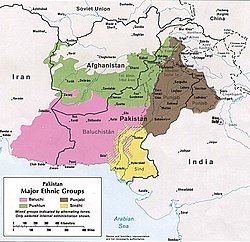 Region yang dihuni etnis Pashtun dalam warna hijau (1980)