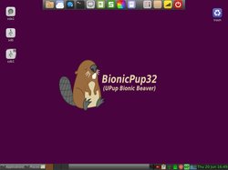 Snimka radne površine Puppy Linuxa 8.0 sa zadanom pozadinskom slikom