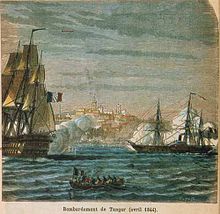 Peinture représentant une bataille navale.