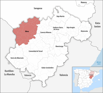 Die Lage der Comarca Comarca del Jiloca in der Provinz Teruel