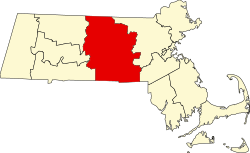 map of Massachusetts highlighting Worcester County