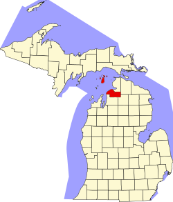 map of Michigan highlighting Charlevoix County
