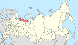 नेनेत्स स्वायत्त ऑक्रूगचे रशिया देशाच्या नकाशातील स्थान