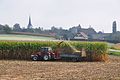 English: Maize harvest in front of the village Thon with the subsidiary church Saint Oswald in the background Deutsch: Maisernte vor der Ortschaft Thon mit der Filialkirche Heiliger Oswald im Hintergrund