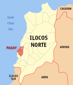 Mapa ng Ilocos Norte na nagpapakita sa lokasyon ng Paoay.