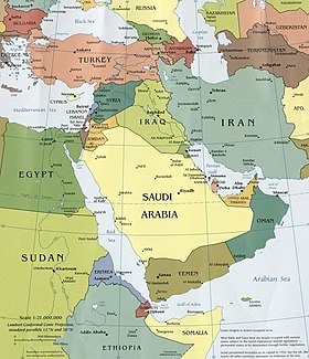 Ближний Восток (подписан как Middle East) (карта до 2011 года, т. е. до отсоединения Южного Судана)