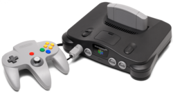 Nintendo 64 mit dazugehörigem Controller und Gamepack