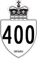 Typical Ontario primary/400-series highway sign using a bullet-shaped shield