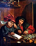 På skatteoppkreverens kontor. Anonymt etter de Marinus Van Reymerswaele (1575-1600). Kunstmuseumet i Nancy.